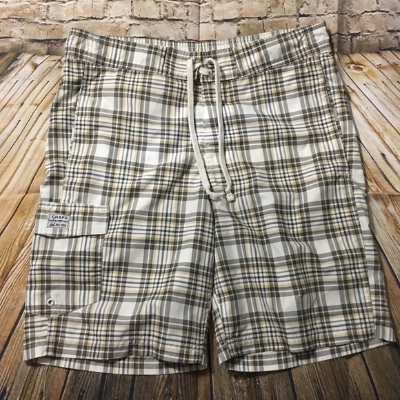 Chaps Green Plaid Swim Board Shorts - Picture 1 of 4